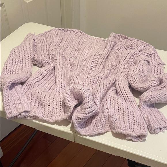 Free People Chunky Lilac Off-the-Shoulder Sloughy Cotton Crochet OverSized Small - Picture 6 of 15